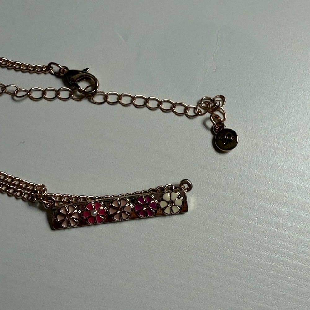 Lauren Conrad LC Elegant Pink and Gold Bar Necklace Floral